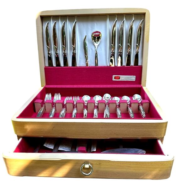 1847 MCM Rogers Bros 'Flair' 67-PC Silverplate 7-PC Place Setting Service for 8 - Picture 1 of 16